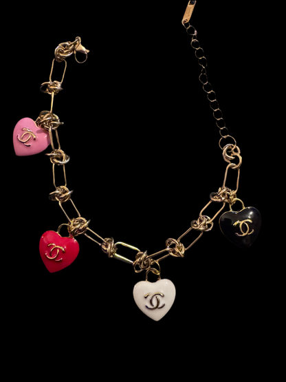 Zipper pull stamped unique Heart Charm Bracelet