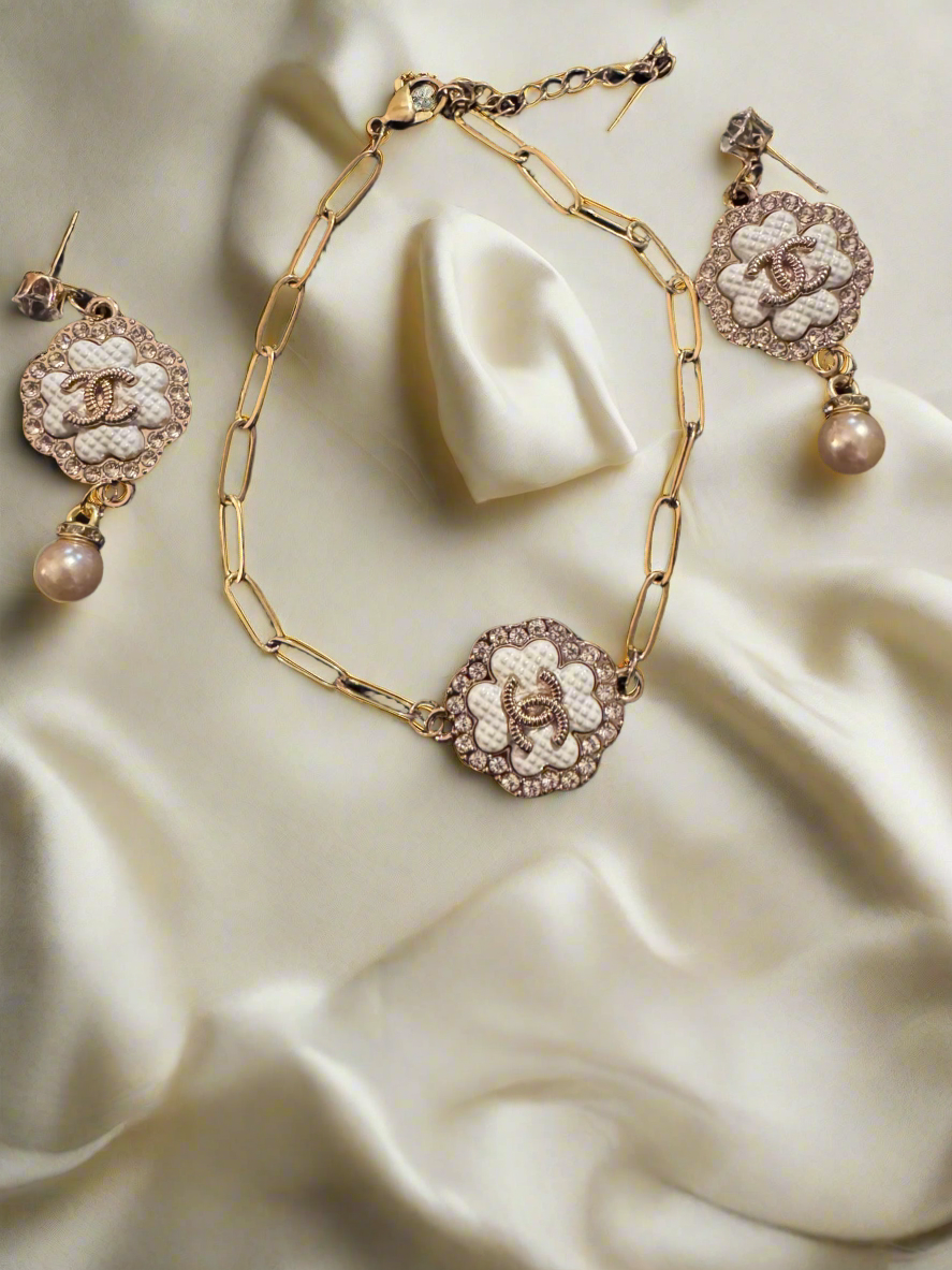 Luxury 18K Gold Plated Charm Set – Bracelet & Earrings | Customizable Zipper Pull Design