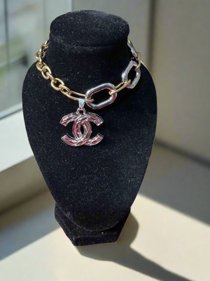 18k GP Handmade Bracelet with stampted designer zipper pull Bracelet