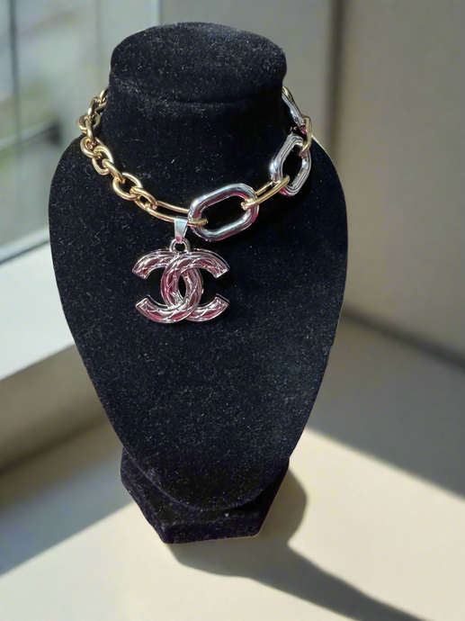 18k GP Handmade Bracelet with stampted designer zipper pull Bracelet