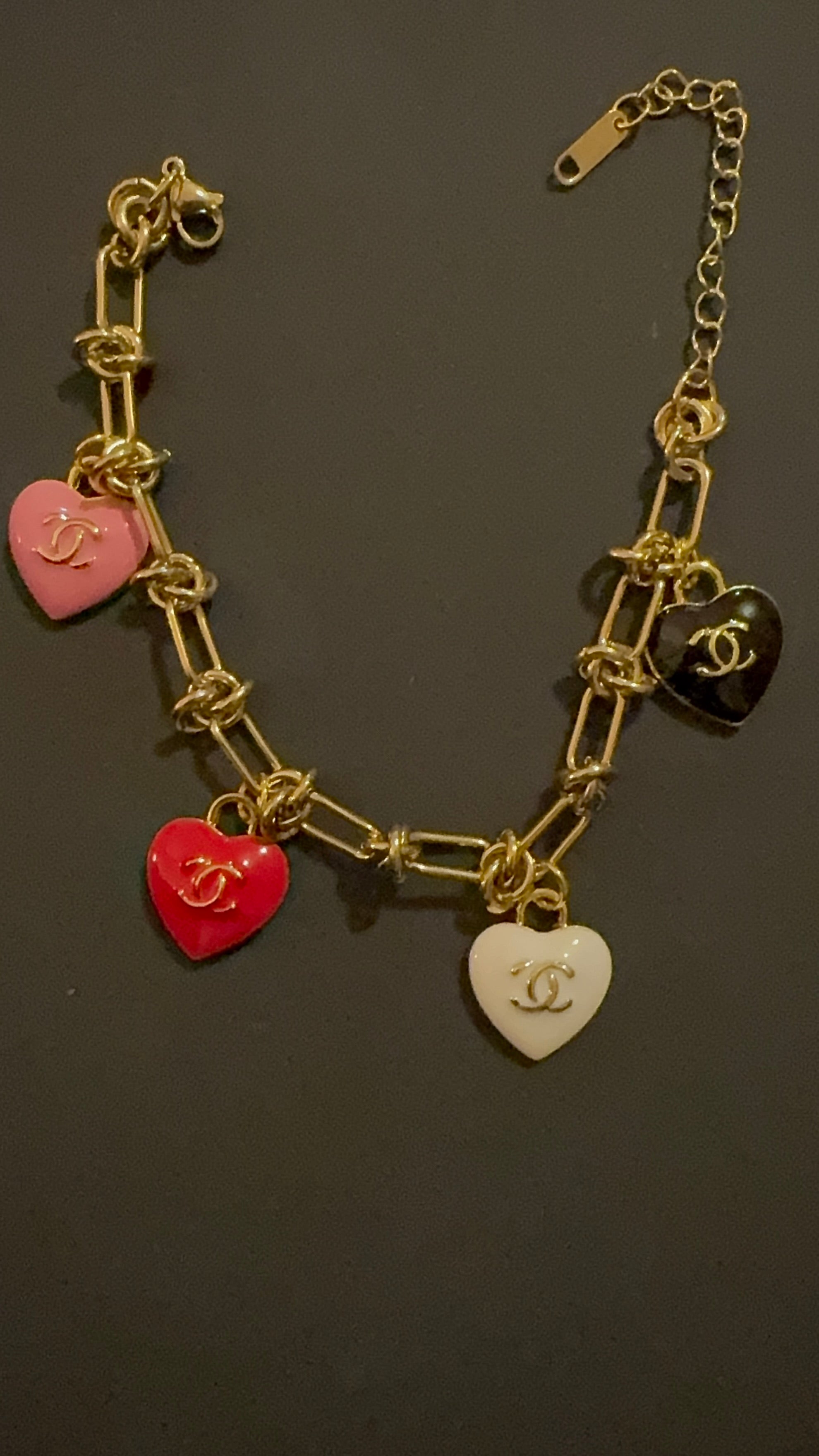 Zipper pull stamped unique Heart Charm Bracelet