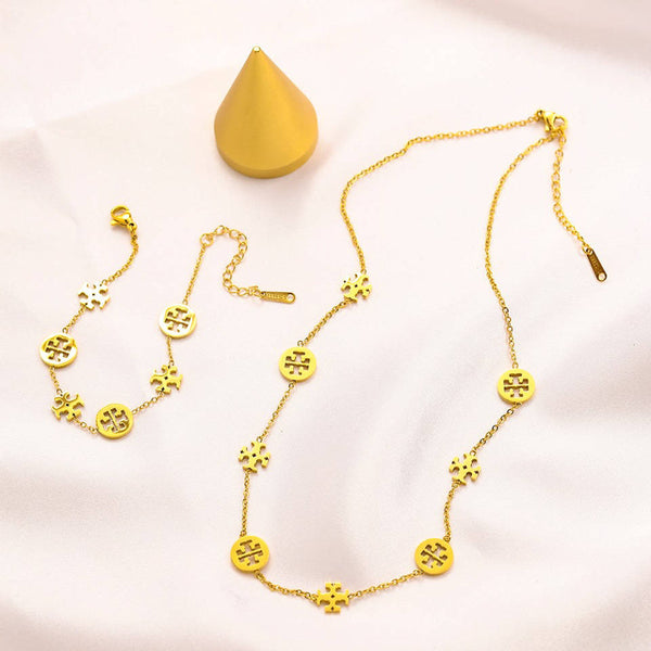 18k gold-plated stainless steel necklace and bracelet set