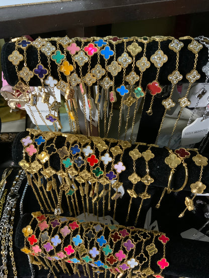 18k Gold Plated Stainless Steel Fashion clover stones bracelets