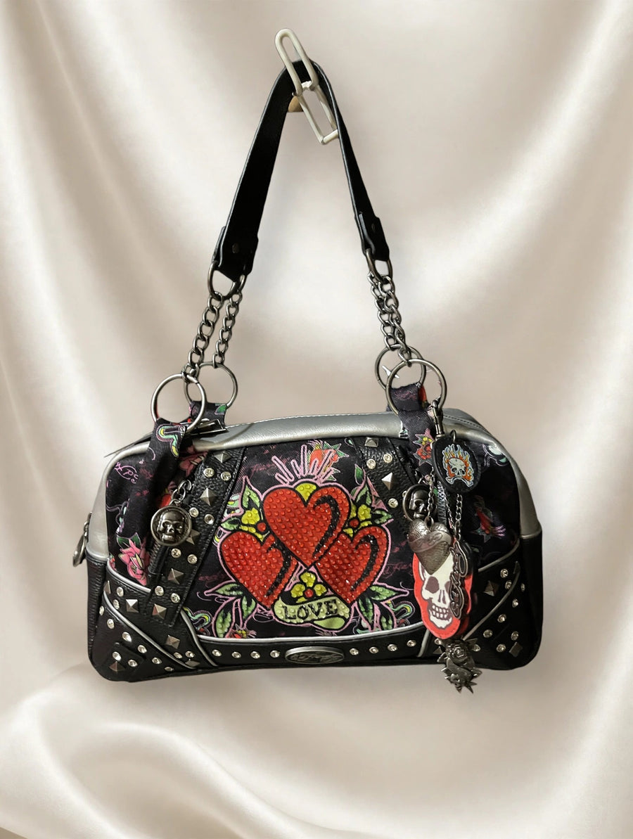Ed Hardy Red Crystal Heart Tattoo Satchel – NWT
