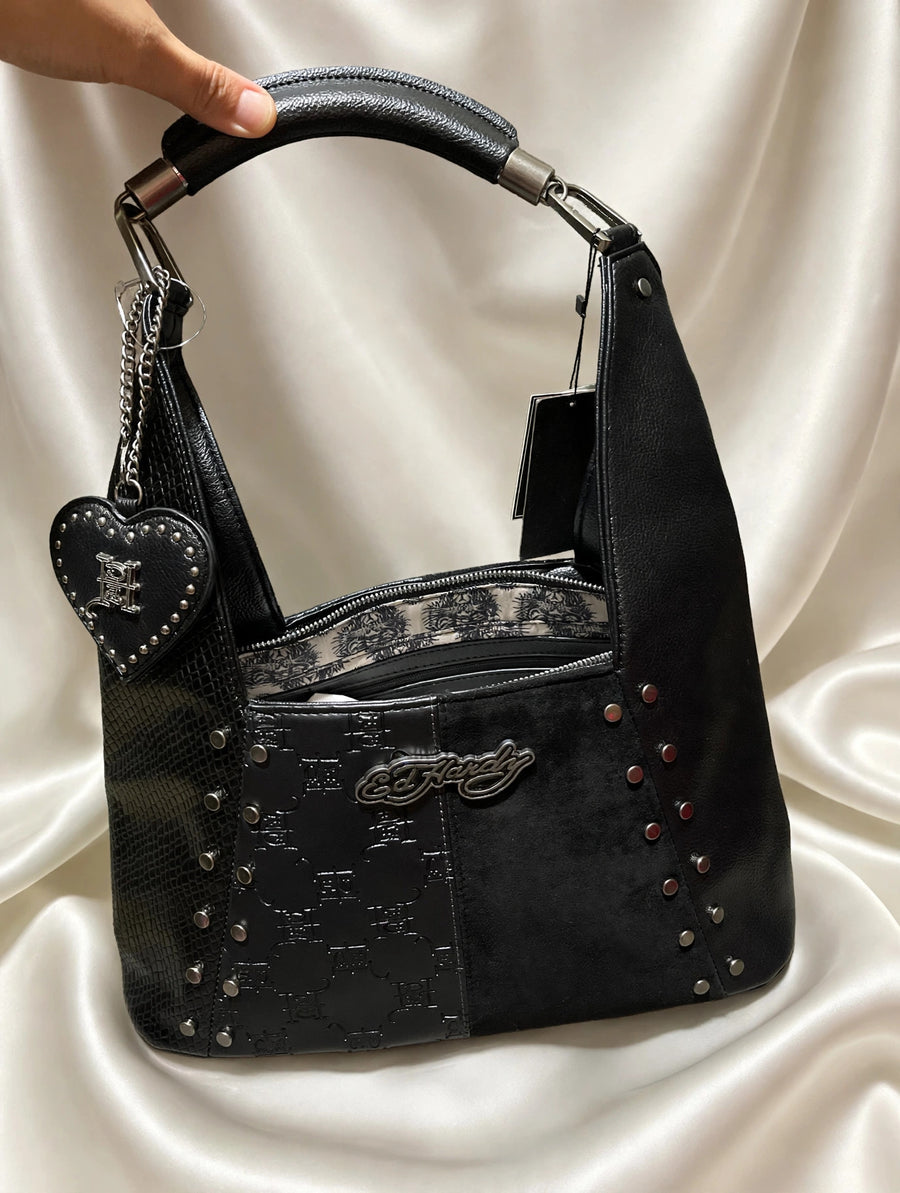 Ed Hardy Black Studded Hobo Bag – NWT