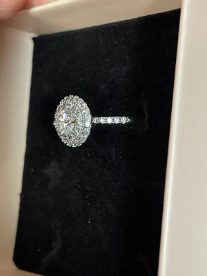 Moissanite Round Bezel Halo Drop Earrings