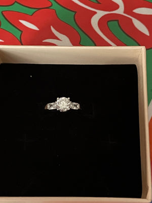 Moissanite 3-Stone Ring with Baguette Sides