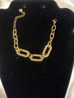 Gold Paperclip Chain Bracelet for Women - Chunky Textured Link Bracelet with Lobster Clasp and Extender, Trendy Fashion Jewelry
