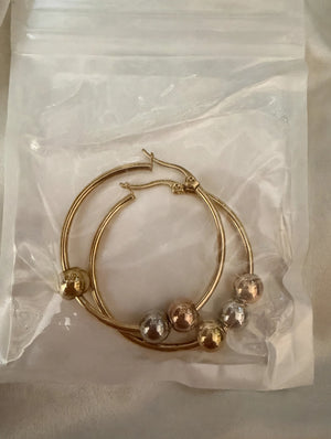 Gold Ball Charm Hoop Earrings for Women - Dainty Thin Hoops with Dangling Metal Ball Charms, Cute Trendy Fashion Jewelry Gift