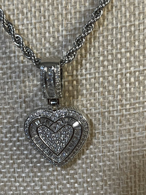 Silver Pave Heart Pendant Necklace