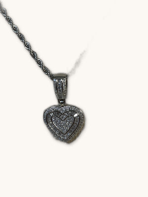 Silver pave crystal heart pendant necklace