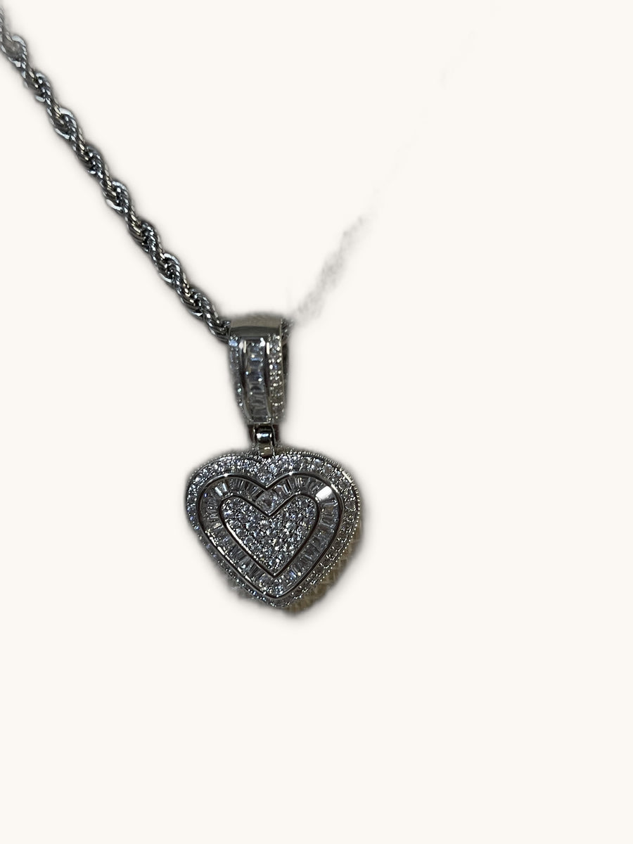 Silver Pave Heart Pendant Necklace