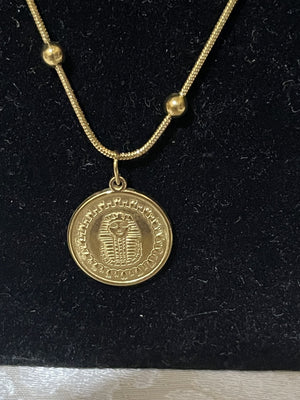 Gold Coin Pendant on Beaded Chain
