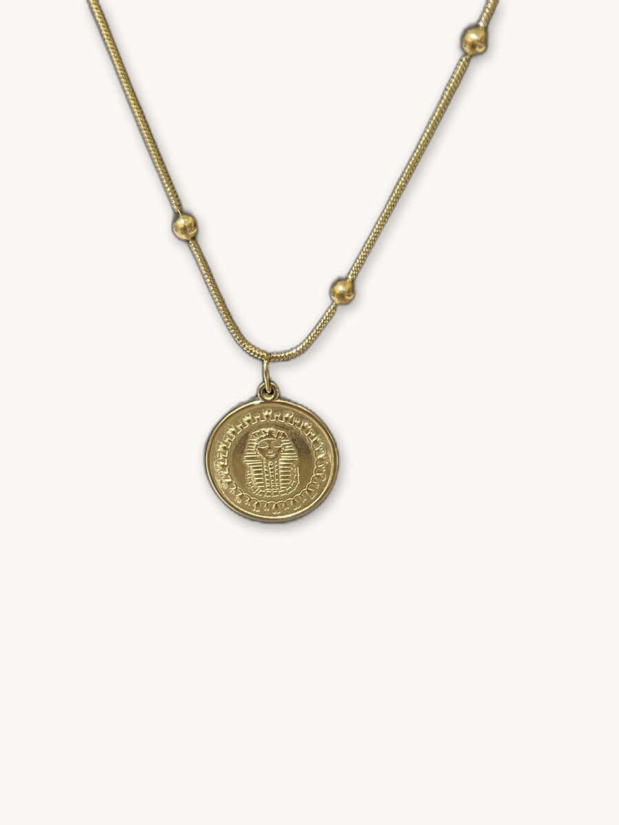 Gold Coin Pendant on Beaded Chain