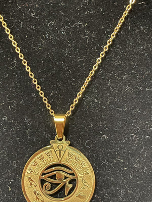 Gold Large Round Eye of Horus Coin Pendant
