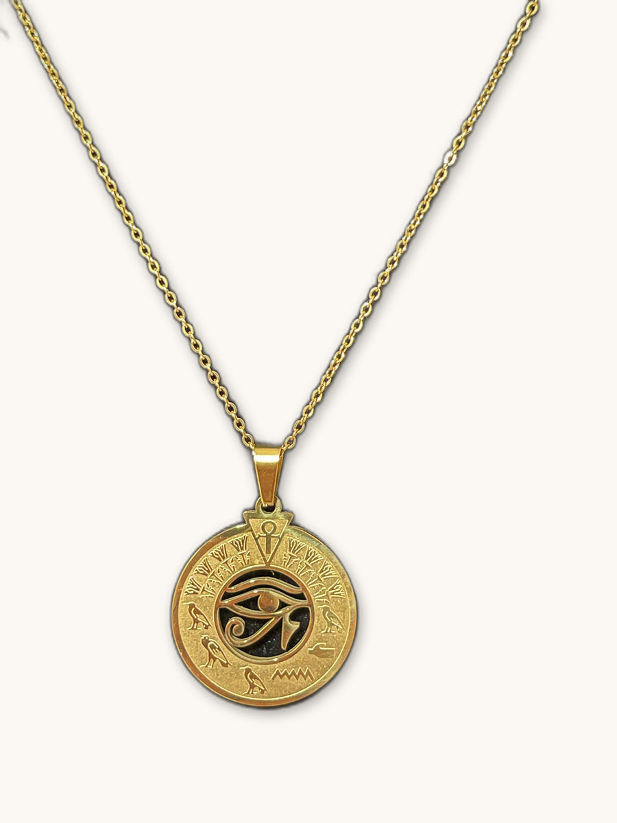 Gold Large Round Eye of Horus Coin Pendant