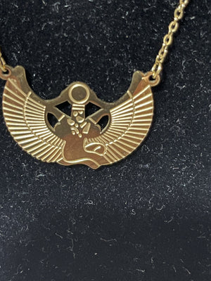 Gold Winged Scarab Pendant Necklace