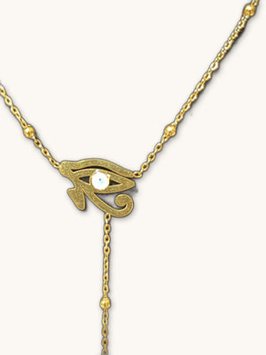 Gold Eye of Horus Ankh Lariat Necklace