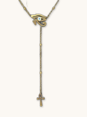 Gold Eye of Horus Ankh Lariat Necklace