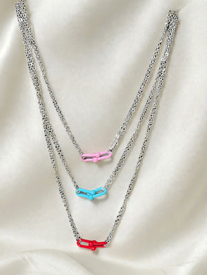 Silver Layered Paperclip Stack Necklace