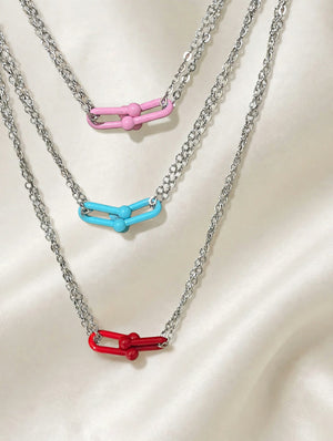 Silver Layered Paperclip Stack Necklace