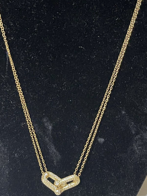 Gold Double-Chain Chevron Pendant Necklace