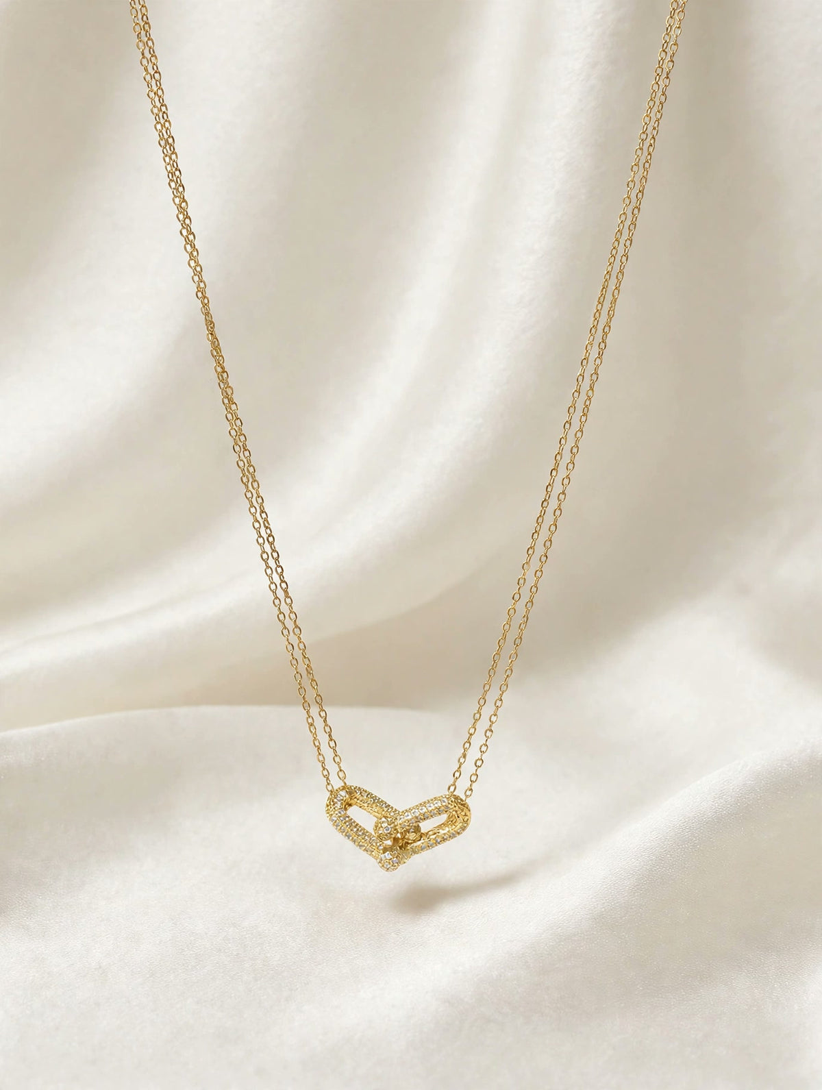 Gold Double-Chain Chevron Pendant Necklace