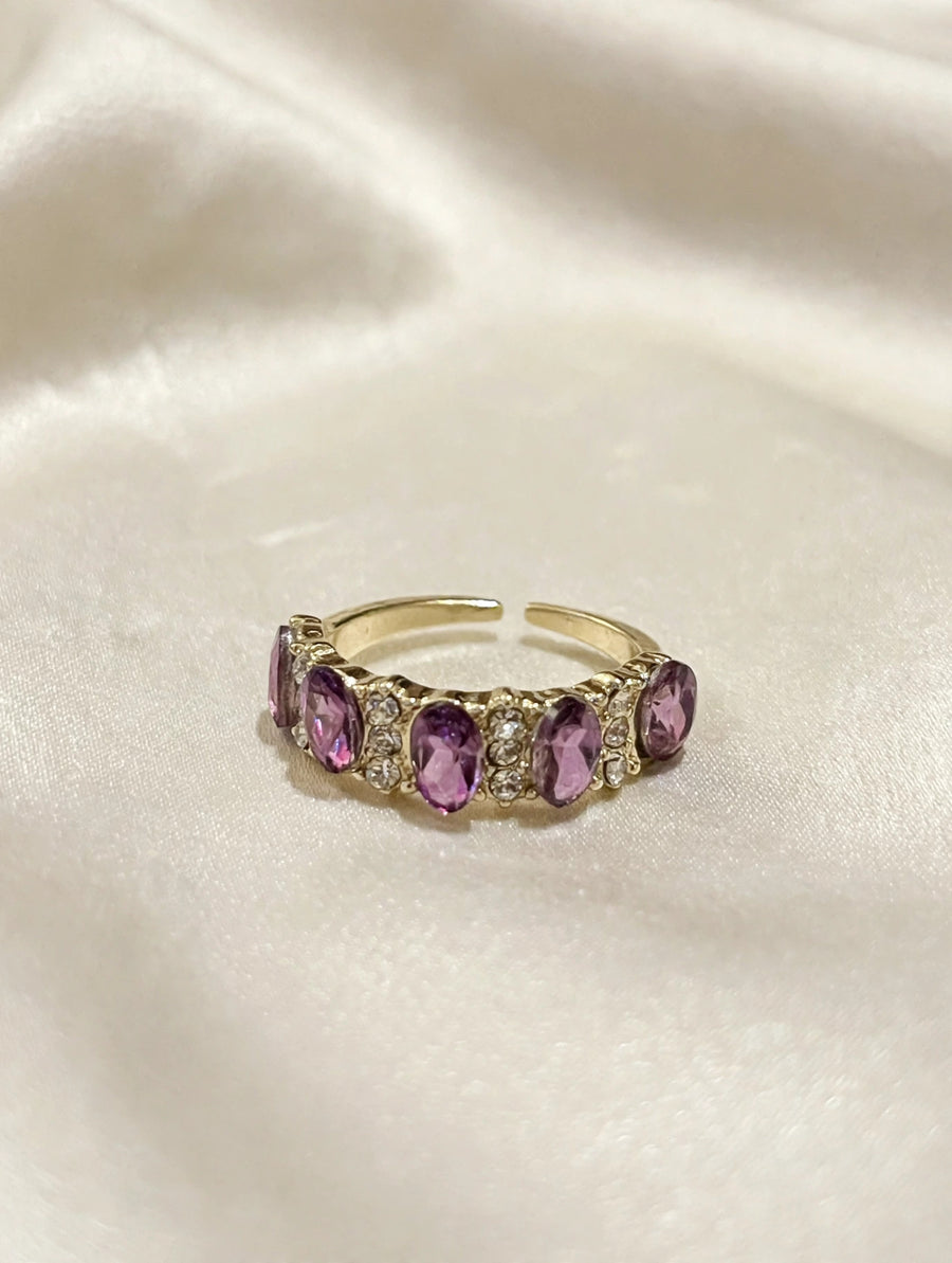 Purple 4-Stone Band Ring, Adjustable - Gold Tone