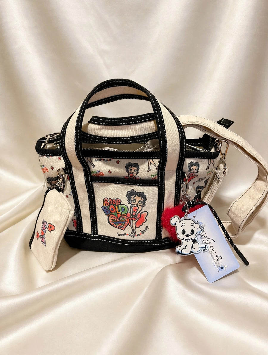 Betty Boop Mini Tote Bag and Coin Purse Set NWT - White Black Print Handbag Set