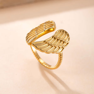 Angel Wing Ring Stainless Steel Adjustable Feather Wing Ring for Women
