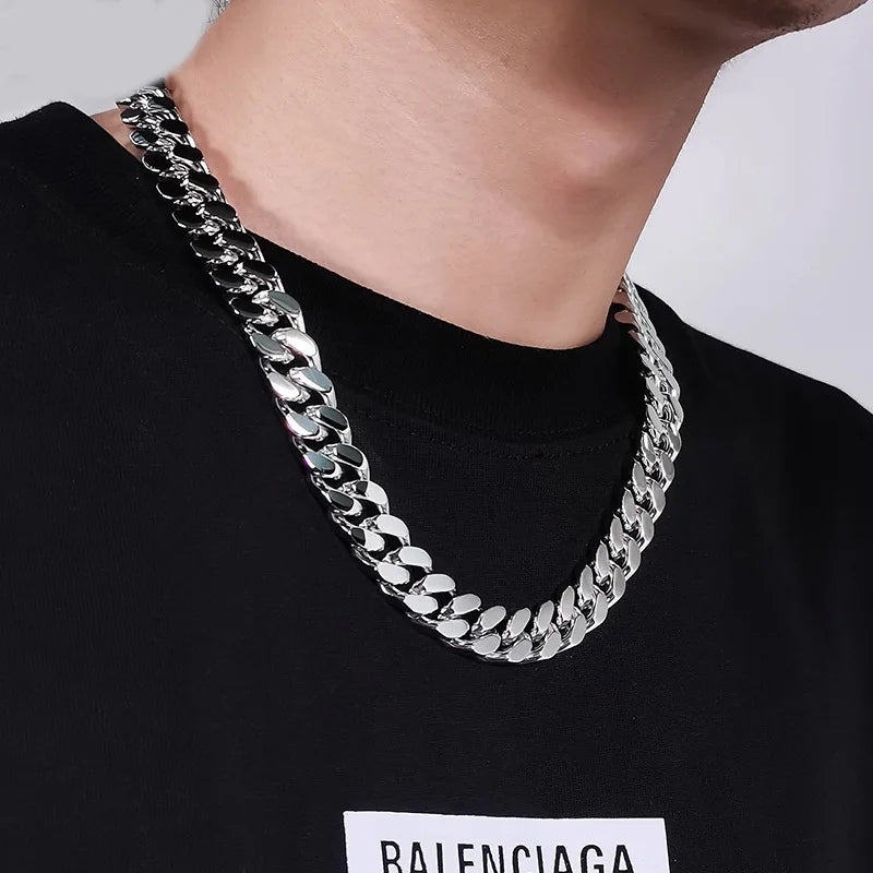 Men's Stainless Steel Cuban Chain Necklace 8mm Miami Cuban Link Chain Silver Tone