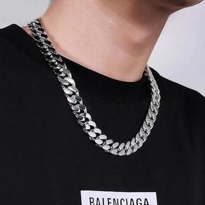 Men's Stainless Steel Cuban Chain Necklace 8mm Miami Cuban Link Chain Silver Tone