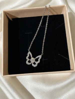 Moissanite Butterfly Pendant Necklace for Women — Pave Butterfly Wings, Gift Box