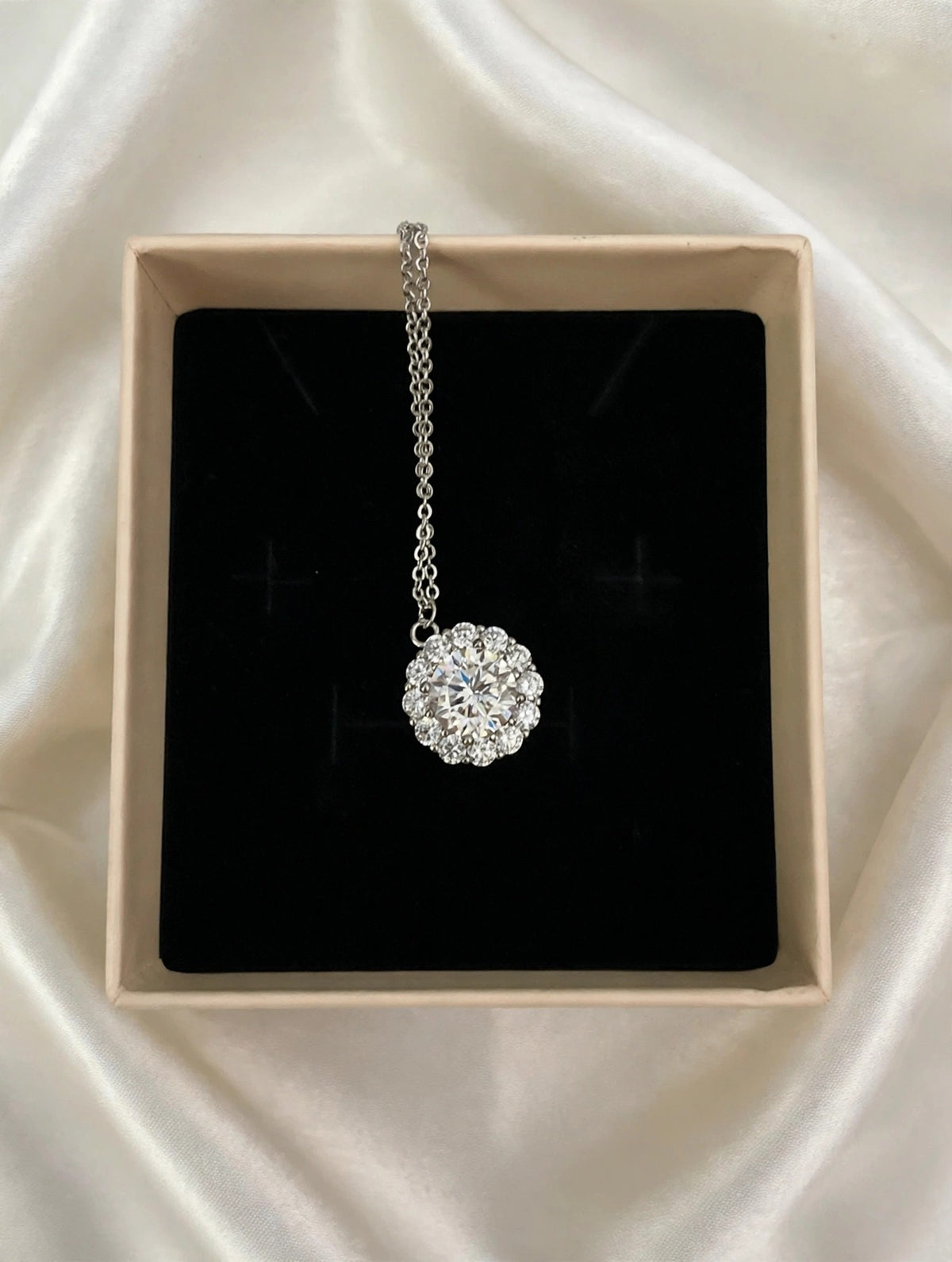 3ct Moissanite Cluster Pendant Necklace for Women — Round Brilliant 9mm D Color Statement Piece, Gift Box