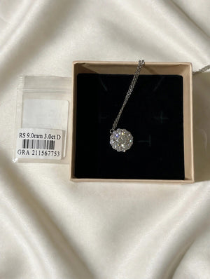 3ct Moissanite Cluster Pendant Necklace for Women — Round Brilliant 9mm D Color Statement Piece, Gift Box