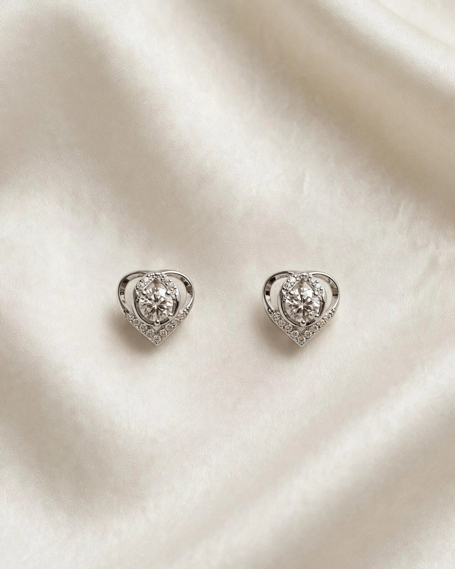 0.5ct Moissanite Heart Stud Earrings Women's Halo Heart Earrings
