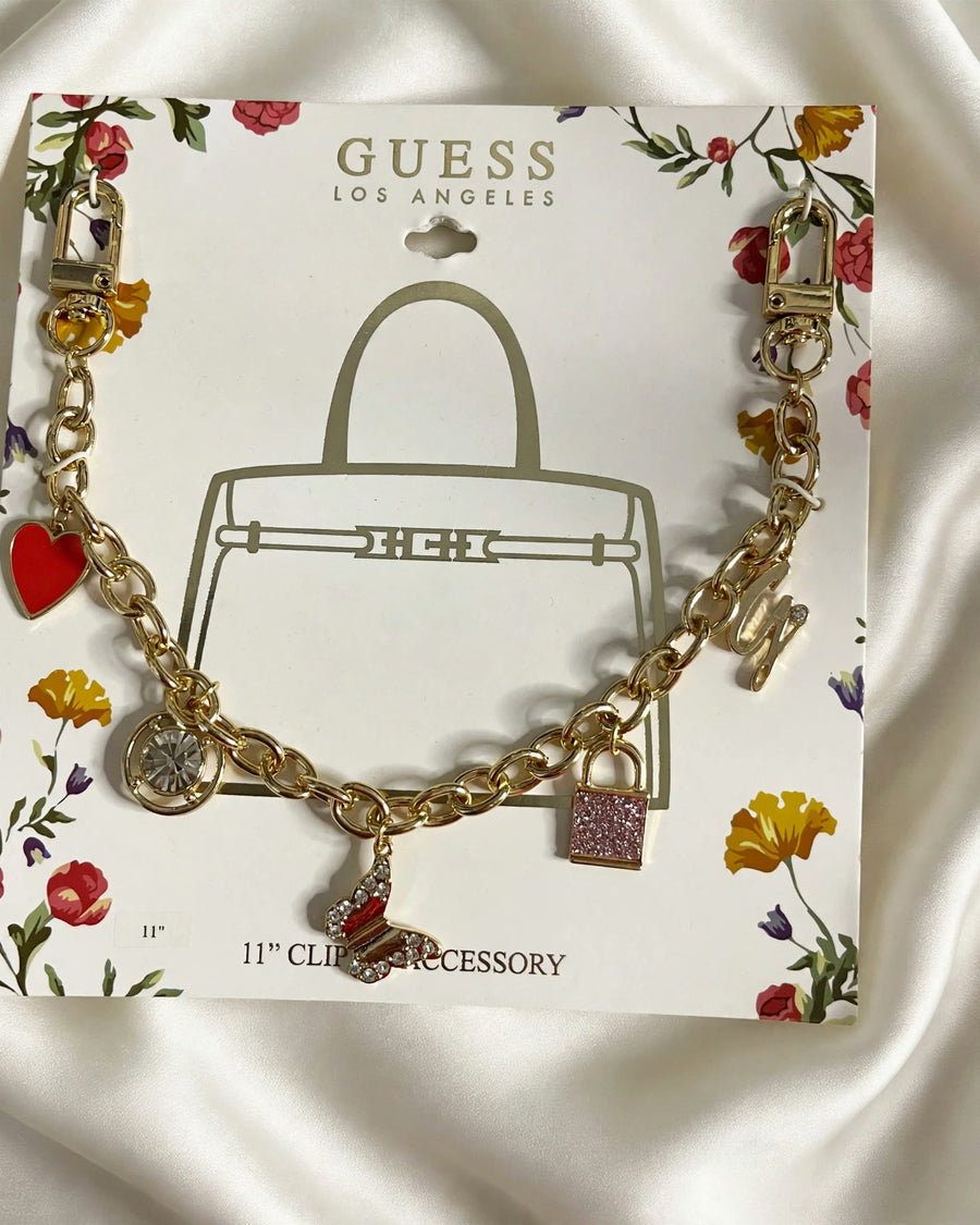 GUESS 11" Clip-On Bag Charm Chain – Heart, Butterfly & Glitter Padlock
