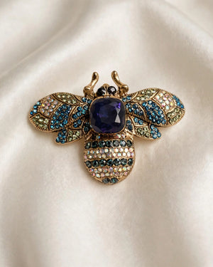 Jeweled Bee Brooch Pin Women's Rhinestone Crystal Insect Brooch Gold Tone