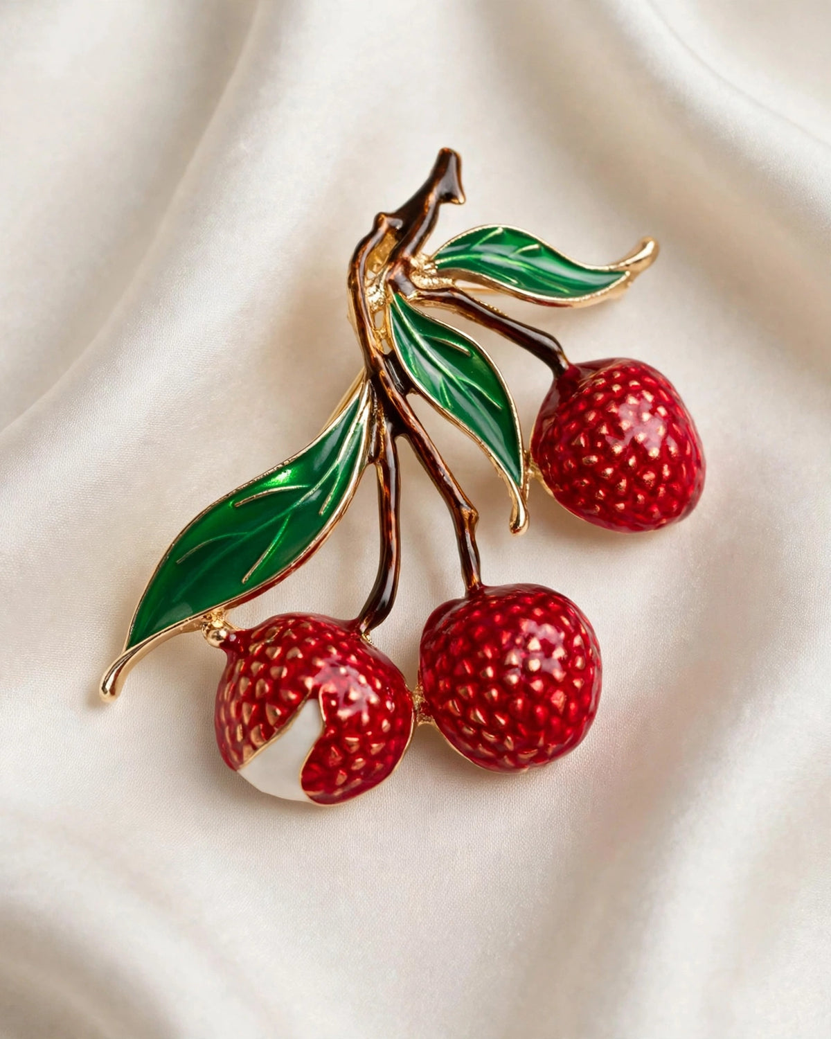 Red Cherry Brooch Pin Women's Crystal Berry Branch Brooch Fruit Jewelry
