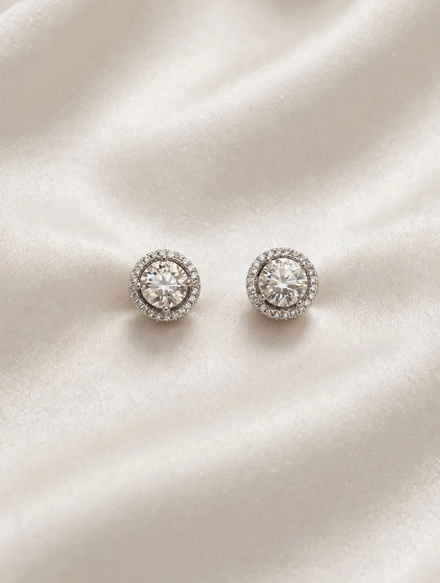 1ct Moissanite Halo Stud Earrings Women's 6.5mm Round Halo Studs