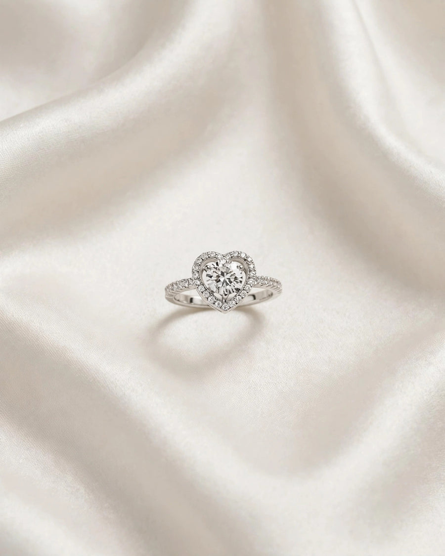 1ct Moissanite Heart Halo Ring Women's Dainty Heart Engagement Promise Ring