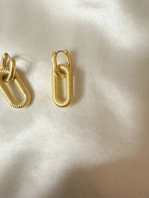 Gold Paperclip Link Drop Earrings for Women - Chunky Textured Chain Link Dangle Earrings, Trendy Statement Jewelry Gift for Her