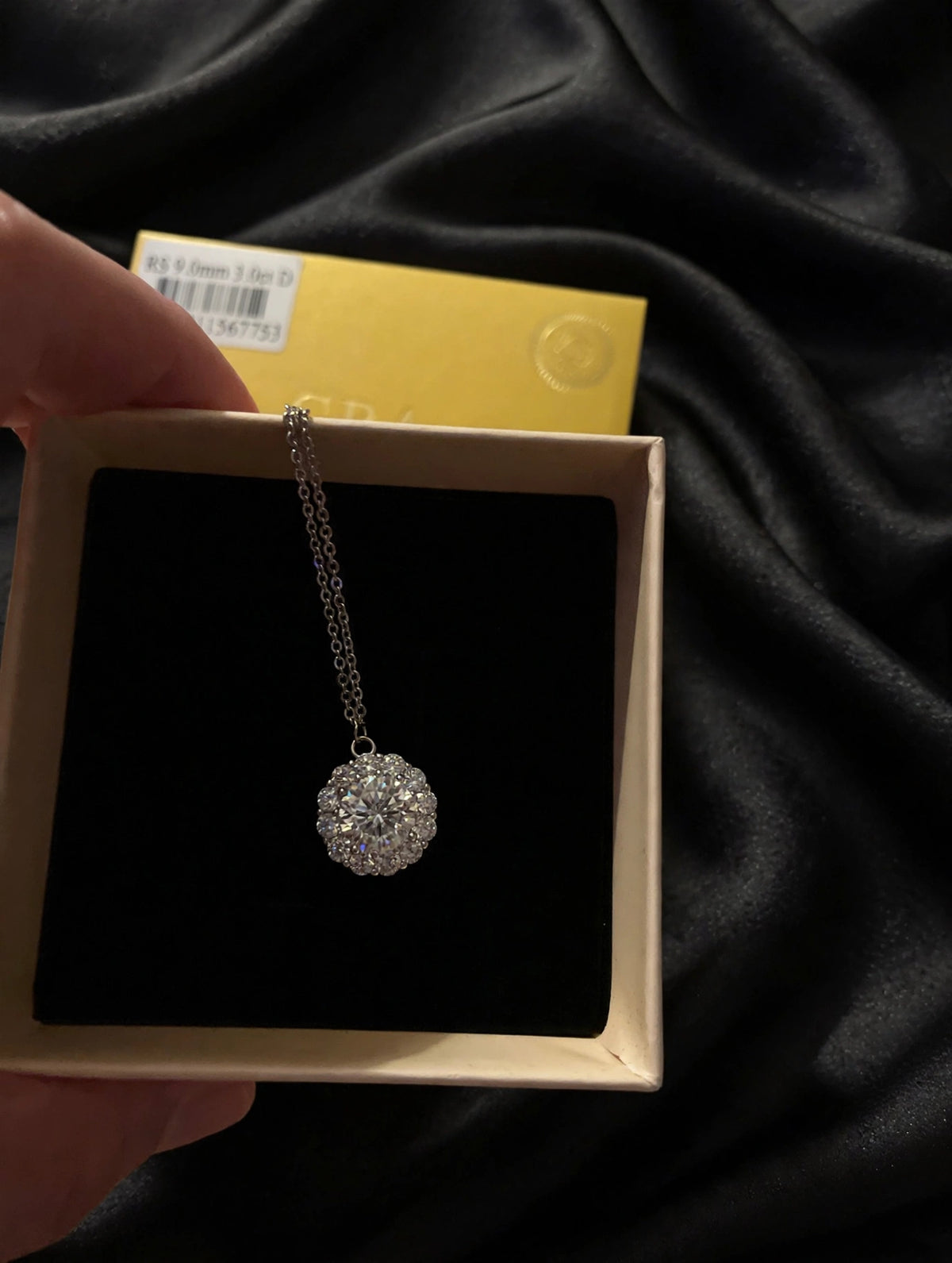 3ct Moissanite Halo Pendant Necklace Women's GRA Certified 9.0mm