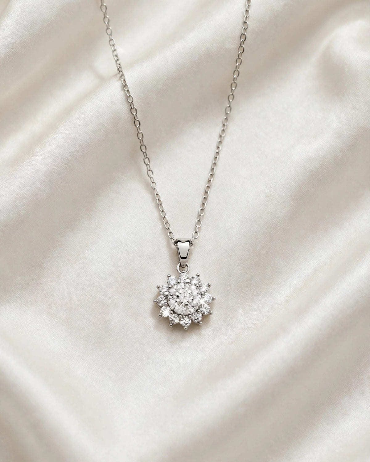 Moissanite sunflower halo pendant necklace