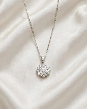 Moissanite sunflower halo pendant necklace