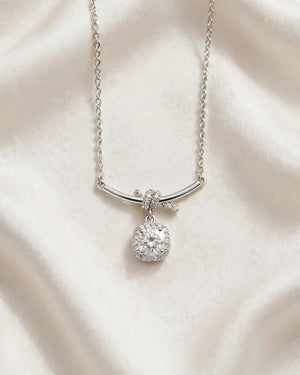 1ct Moissanite Cushion Halo Pendant Necklace Women's Bar Chain