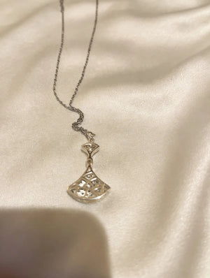 Pave Fan Pendant Necklace - Silver Tone - photo 2