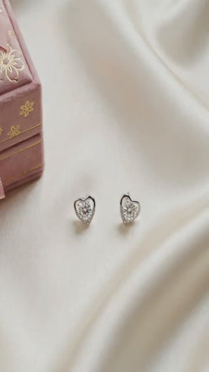 0.5ct Moissanite Heart Stud Earrings Women's Halo Heart Earrings