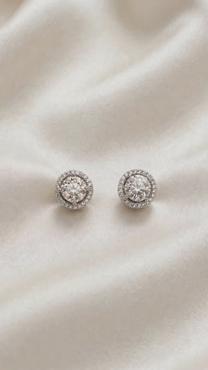 1ct Moissanite Halo Stud Earrings Women's 6.5mm Round Halo Studs
