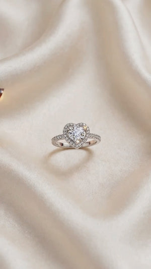 1ct Moissanite Heart Halo Ring Women's Dainty Heart Engagement Promise Ring